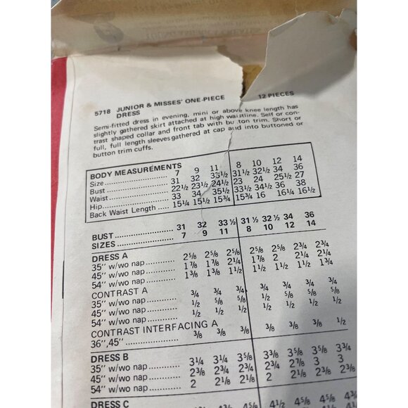 60s Butterick 5718 Sewing Pattern Size 12 Junior One Piece Dress Vintage CUT - Picture 5 of 6